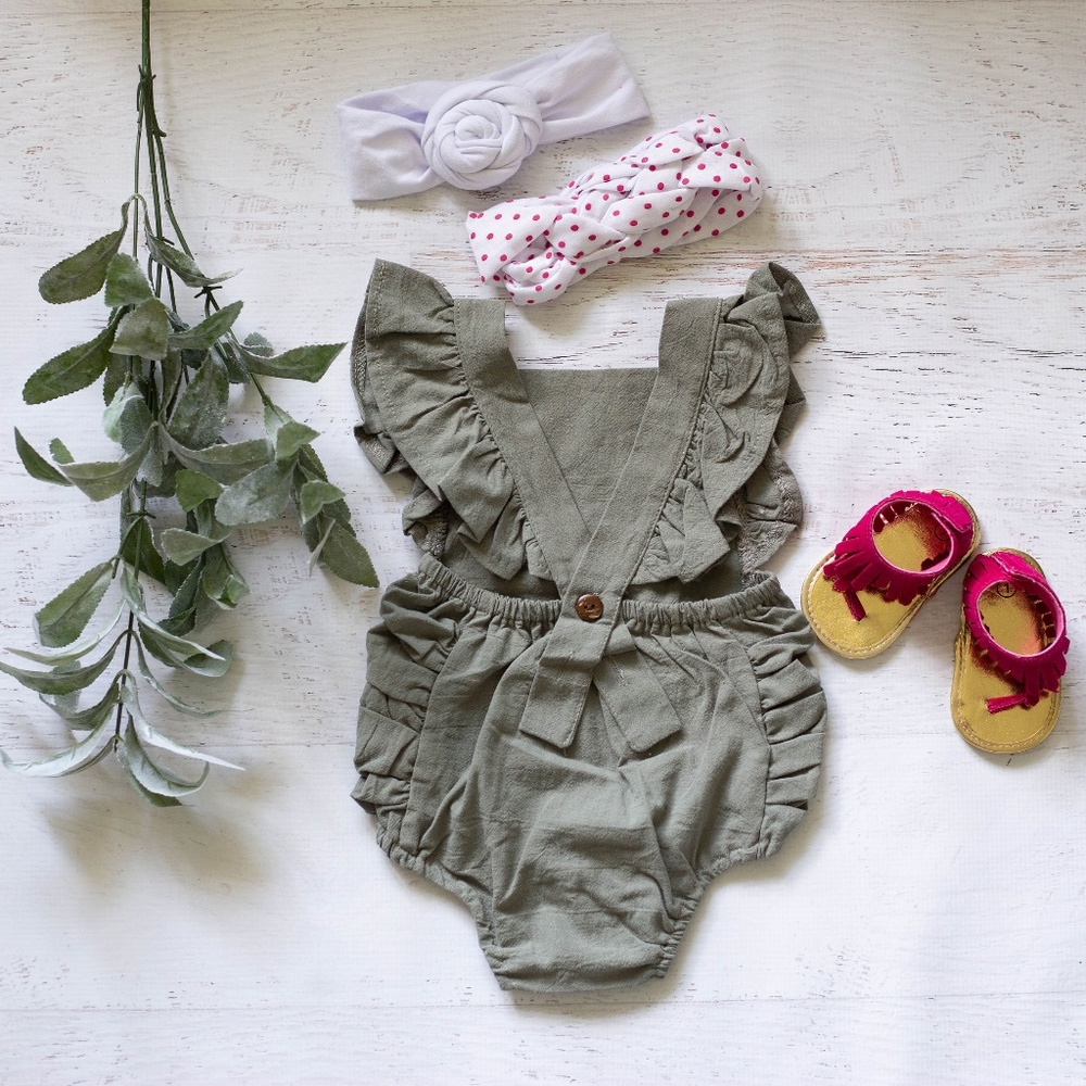 "Bella" Flutter Romper- Pink, Gray or Yellow,